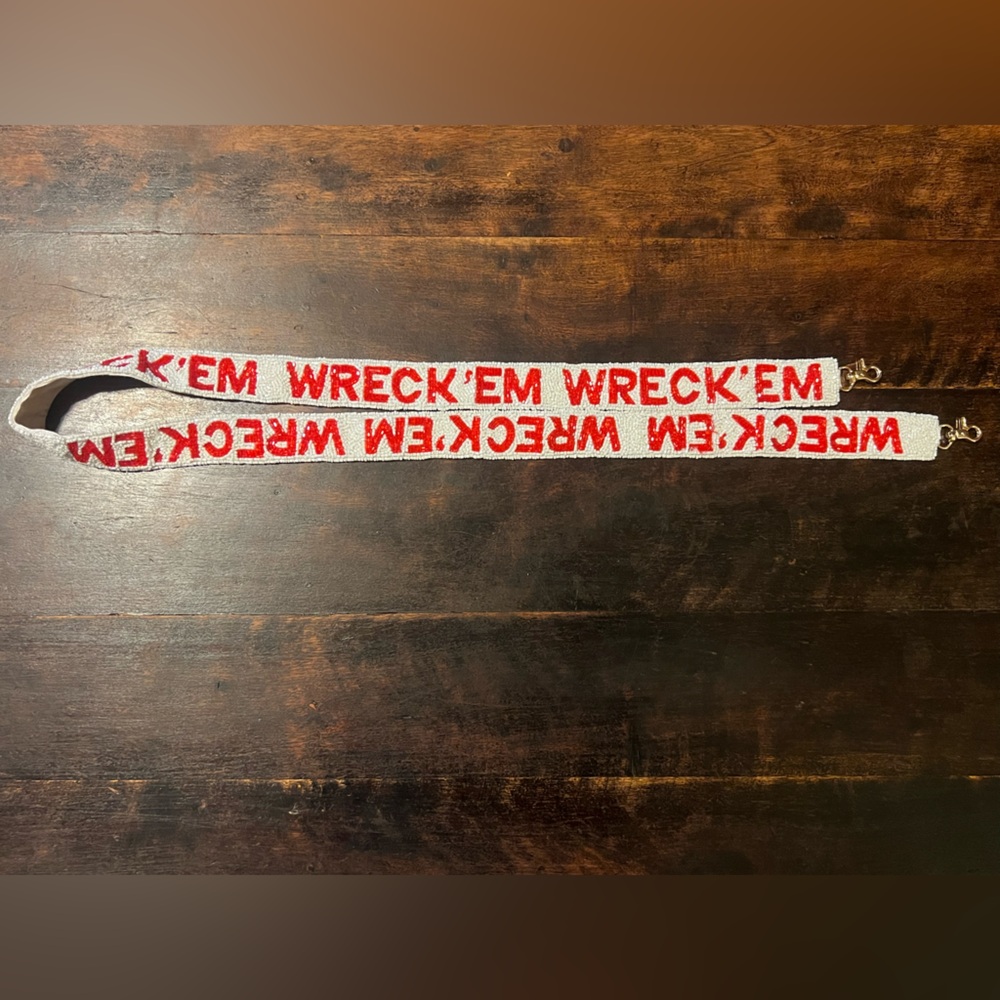 Texas Tech Beaded Purse Strap, Gold Clasps, from Lubbock Boutique